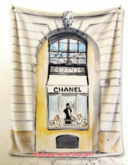Watercolor Chanel Boutique Window Flannel Fleece Throw Blanket IMG_7248
